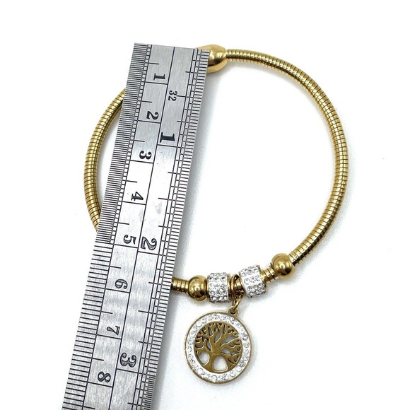 Swarovski Elements Gold Crystal Bangle Dangle Bracelet Tree of Life Charm Symbol - Picture 6 of 8